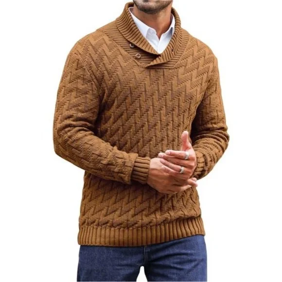 トップス MANOF SHAWL COLLAR PULL OVER TOPS SAVKOOV Men's Shawl Collar Pullover Sweater Casual Button